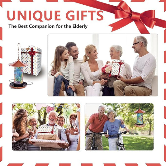 XDW-GIFTS Mosaic Solar Wild Bird Feeder, Waterproof Lantern Shape with S-Hook & 4 LED Lights, Garden Decor for Lawn, Patio, Balcony, Yard Ornament - Unique Gifts for Mom, Women, Grandma, Bird Lovers