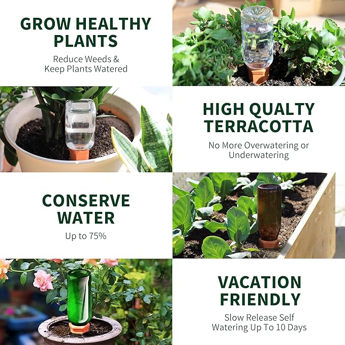 Soilagua Large Terracotta Plant Watering Spikes, Automatic Plant Waterer Outdoor | Indoor Use, Vacation Clay Watering Devices System, Slow Release Self Watering Planter Insert, 6 Pack