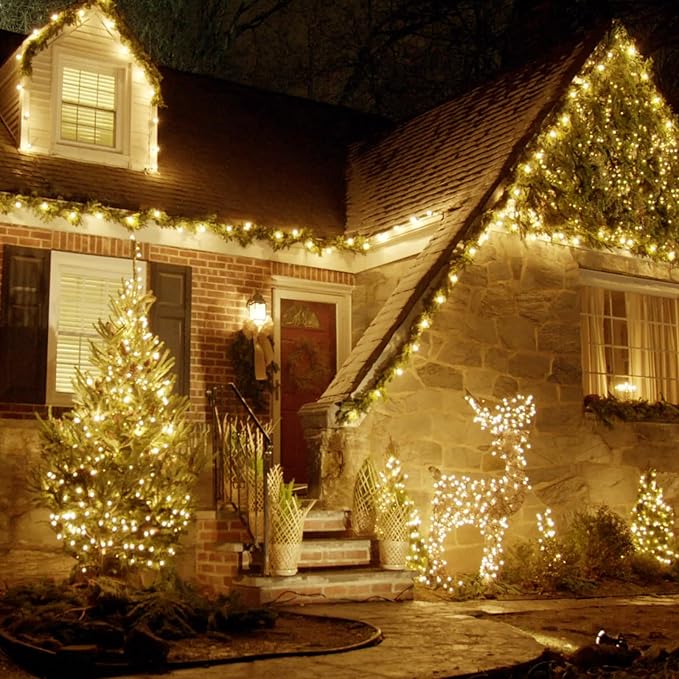 Dailyart 300 LED Cluster Lights Christmas 36Ft Fairy Lights Plug in with Remote 8 Modes Warm White String Lights Waterproof Christmas Tree Lights Twinkle Lights for Bedroom House, Green Wire