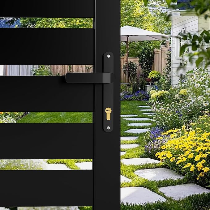 6ft x 3ft Aluminum Alloy Privacy Gate - Outdoor Metal Garden Gate with Lockable Knob, Semi-Open Security Gate, Design for Patio, Yard & Backyard, Easy Installation Without Posts