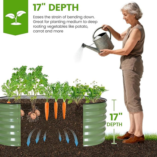 G GOOD GAIN Raised Garden Beds - 8x2x1.4ft Galvanized Planter Boxes Kit with Protective Tape & Gloves & Tools | Oval Metal Outdoor Raised Bed for Gardening Vegetables, Fruits, Flowers, Herbs, Oliver
