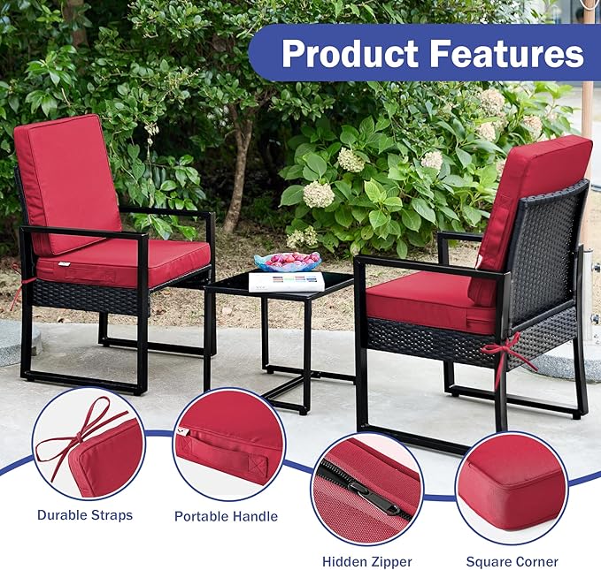 IPYNBAP Outdoor Cushions, Outdoor Chair Cushions 22x22x3 Inch, Cushions for Outdoor Furniture with Removable Cover, Waterproof & Fade Resistant Outdoor Seat Cushions for Patio, Lawn, Burgundy