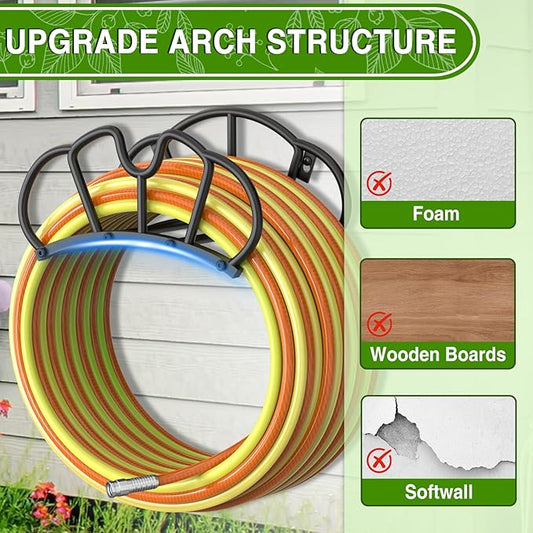 Qatsrin Super Stable Garden Hose Holder Wall Mount, Heavy Duty Water Hose holder Hanger Holds 125-Feet Hose, Metal Hose Storage Reel Rack Organizer for Outside Yard Lawn, 2 Pack