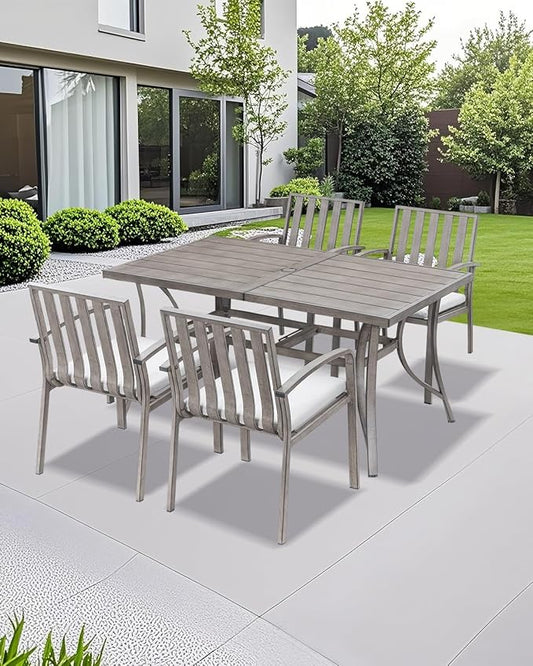 Patio Dining Chairs Set of 4, Aluminum Outdoor Dining Chairs with Polyester Seat Cushions, Deep Seating Outdoor Chairs for Table, Sturdy Patio Furniture Set for Deck, Garden, Pool, Limed Oak