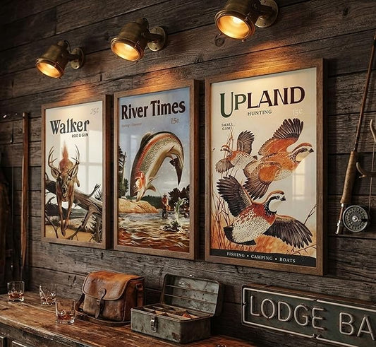 3Pcs Retro Hunting Canvas Wall Art Outdoorsy Wild Animal Posters Prints Nature Wilderness Deer Wild Duck Fishing Wall Decor Pictures Gift Send Hunter Dad For Farmhouse Living Room Bedroom Decoration