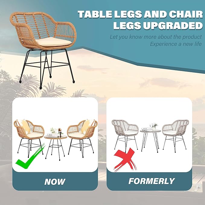 3 Piece Patio Set,Outdoor Bistro Set,Balcony Furniture,Wicker Patio Chairs,Front Porch Furniture,Outdoor Chairs Set of 2