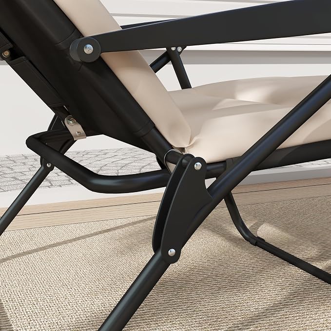 Outsunny Folding Lounge Chair, Reclining Tanning Chair, Sun Lounger with 6-Position Adjustable Back, Padded Cushion for Patio, Garden, Beach, Pool, Beige