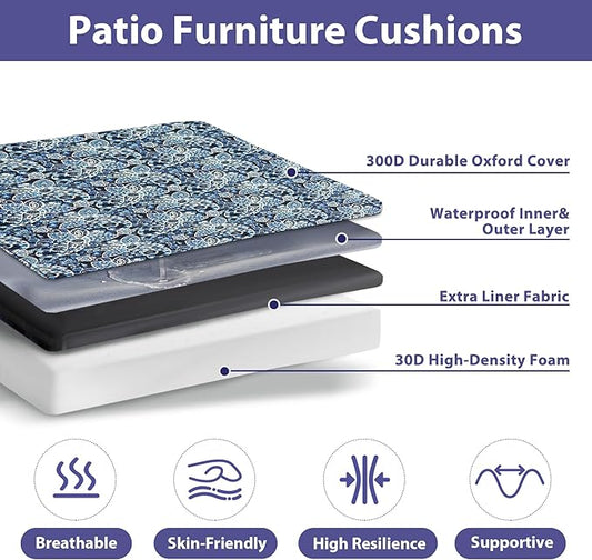 Outdoor Chair Cushions Set of 4,Waterproof Outdoor Seat Cushions for Patio Furniture,Patio Chair Cushion with Handle and Ties, Out Door Chair Pads,19" x 19" x 3", Green Paisley