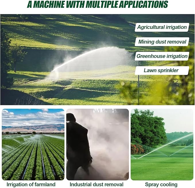 2-inch farm irrigation nozzle with pressure gauge, 360 ° rotating large area water spray, 3-8 bar working pressure, flange connection, suitable for farmland, tea,gardens, parks, construction sites...