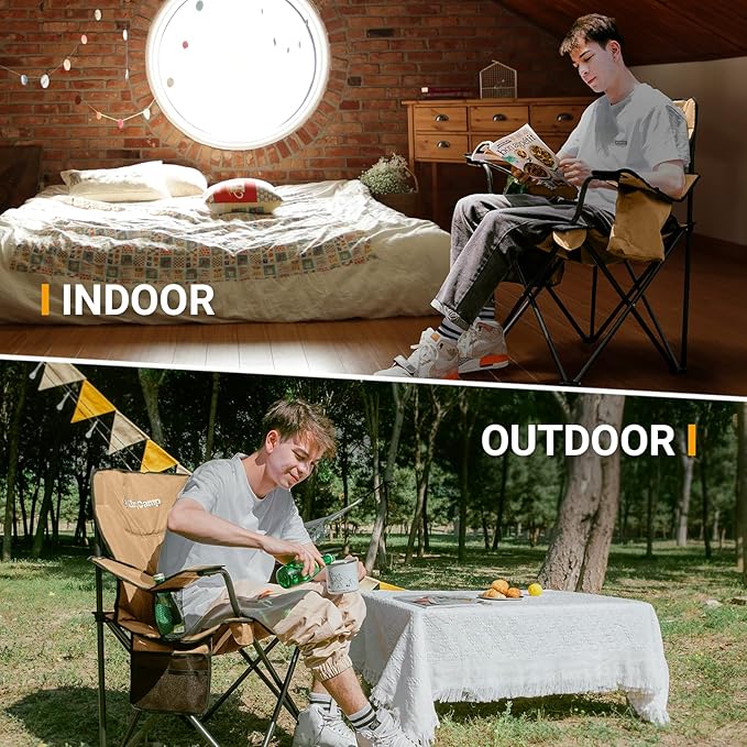 KingCamp Heavy Duty Oversized Comfy Folding Outdoor Portable Lawn Adults Bag Chair with Cooler for Outside Camp, Sports, Picnic, Stadium…