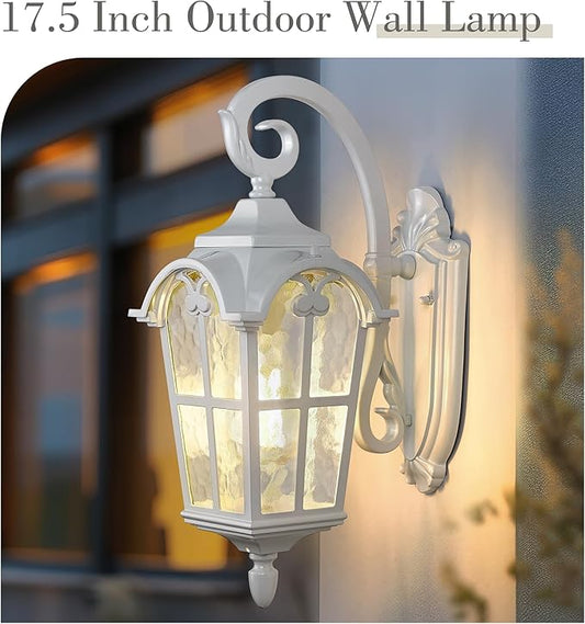 Emliviar Outdoor Wall Lights, 1-Light Modern Outside Lights for House, 17.5 Inch Height with Water Glass, White Finish, WE215B WH