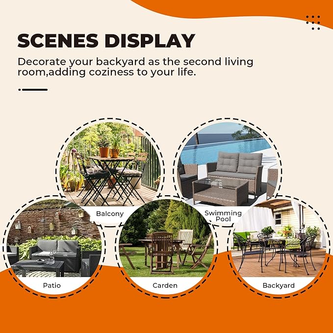 DANGHOOGY Wicker Chair Cushions, Waterproof Outdoor Loveseat Cushions for Patio Furniture, 3 Pieces Wicker Furniture Cushions, 1 Loveseat and 2 U-Shaped Cushions, Orange
