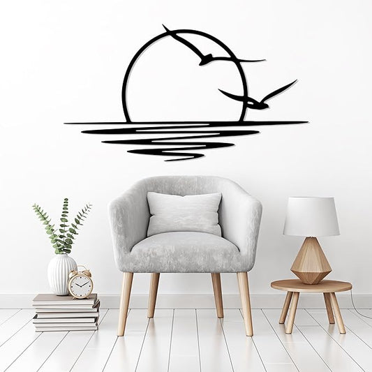 Sunrise Metal Wall Art, Sunset Metal Wall Decor for Living Room, Sunshine Line Art Home Decor Outdoor Indoor, Sun Design Modern Artwork for Walls, Abstract Sunset Wall Decor, Housewarming Gifts