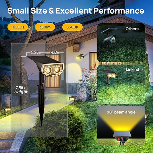 Linkind Solar Lights Outdoor StarRayS, Bright Solar Spot Lights Outdoor, IP67 Waterproof Spotlights for Landscape Garden Yard Walkway Patio Tree(Warm White, 6 Pack)