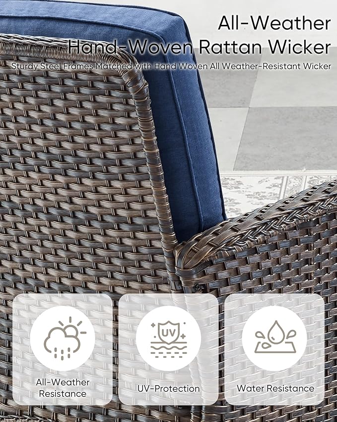 HUMMUH 7-Piece Outdoor Patio Furniture with Fire Pit Set,Wicker Patio Sofa Set Outdoor Rocking Chairs with Ottomans for Backyard,Poolside,Deck