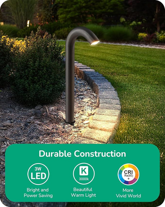 EDISHINE Low Voltage Landscape Lighting, 3W 3000K 200LM Bright LED Pathway Lights Wired, IP65 Outdoor Landscape Lighting & Accessories, CRI80 Aluminum Bent Pipe Path Light for Yard Garden