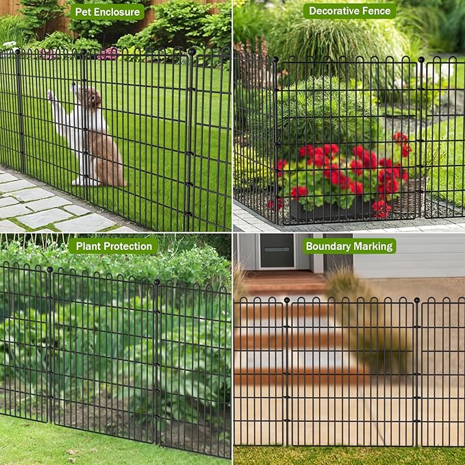 10 Panels No Dig Decorative Garden Fence with Gate for Yard, 32 in(H) X 23.6 ft(L) Animal Barrier Fencing for Outdoor Dog, Metal Portable Garden Fences for Borders, Pets, Landscape, Temporary Fence