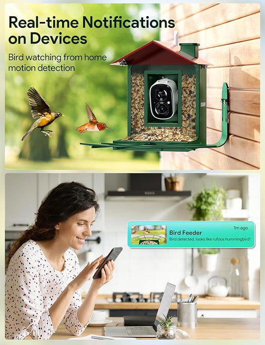 Osoeri Bird Feeder with Camera, Smart Bird Feeder Camera with AI Identify & Live Bird Alarms, Solar Bird House with Camera for Outside – Never Miss a Wingbeat!