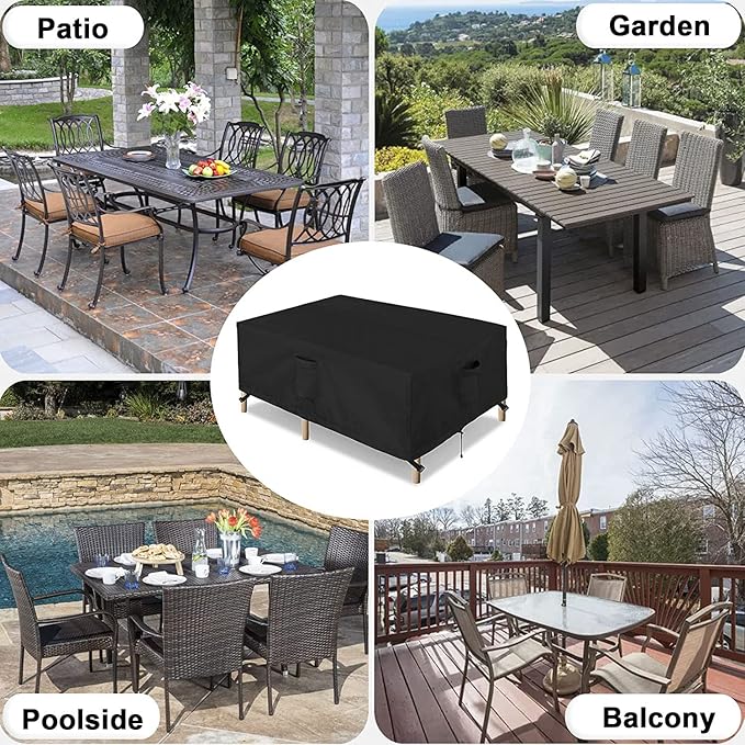 OutdoorLines Outdoor Waterproof Patio Table Furniture Set Covers - Rectangle Couch Sectional Cover Outside Weatherproof Patio Furniture Covering for Deck, Lawn and Backyard 84"L x 84"W x 28"H, Black