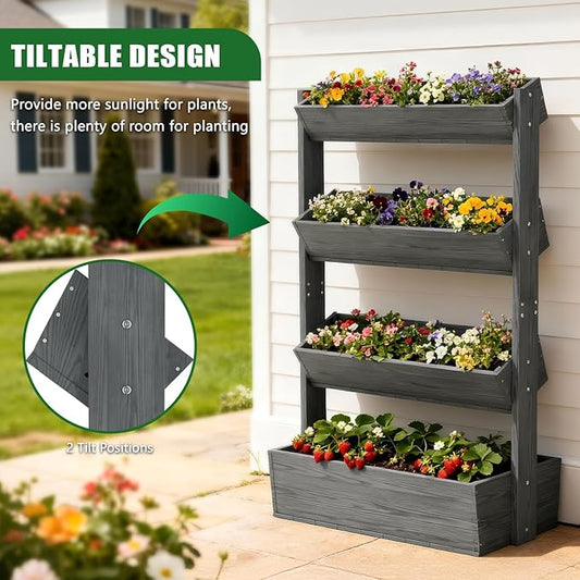 Wooden Vertical Raised Garden Bed, 4 Tier Garden Planters Raised Beds Freestanding Plant Stand Flower Rack Wooden Planter Box for Plants Herbs Flowers Vegetables Outdoor Indoor Gardening
