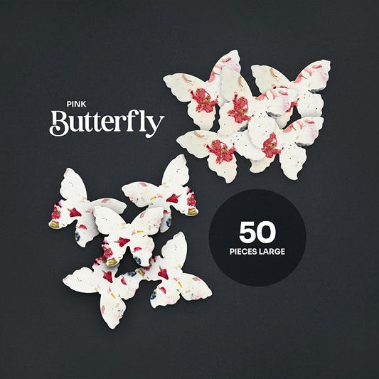 50pcs Large (2.85" h x 3" w) Pink Butterfly Seed Paper – Writable & Plantable Wildflower, Mom's Gift for Birthday, Use for Wedding, Baby Shower, & Party Favors