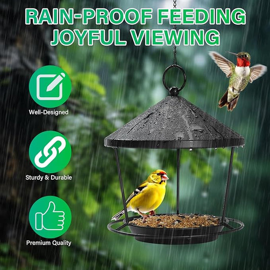 Bird Feeder for Outdoor Hanging,Hanging Bird Feeder with Roof,Elegant Garden Sculpture with Multi-Use Bird Bath and Feeder with Chain and Hook,Creative Decor for Patio Balcony Yard Home