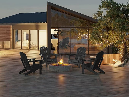 MUCHENGHY Folding Adirondack Chairs 6 Pack, Patio Chairs, Fire Pit Chairs, Outdoor Chairs, Plastic Adirondack Chairs, Lawn Chairs Weather Resistant with Cup Holder for Deck, Backyard, Garden(Black)