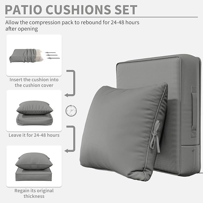 Premium Outdoor Seat Cushion Chair Cushions for Patio Furniture 22 L X 22 W X 4 H Waterproof & Fade Resistant Deep Seat and Backrest Cushion Set with Removable Covers for Chair, Sofa