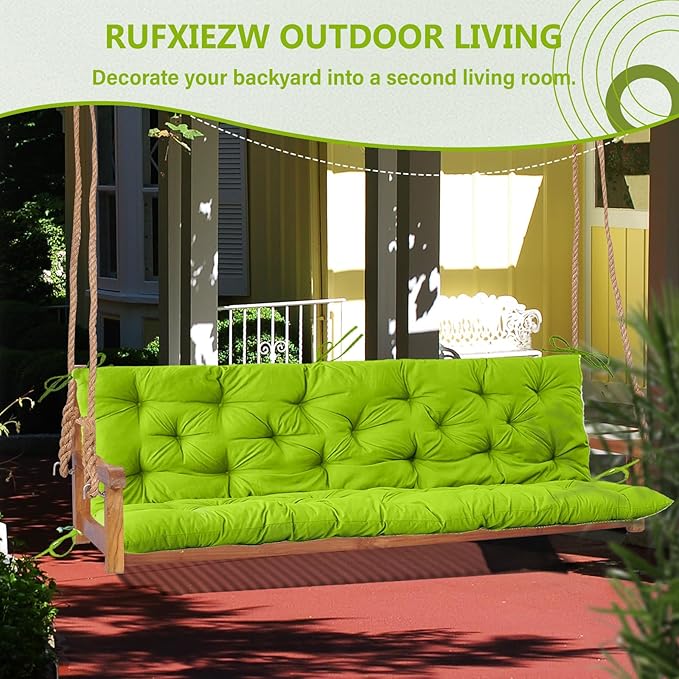 2/3 Seater Swing Replacement Cushion, Waterproof Porch Swing Cushions with Backrest, Thickened Bench Cushions for Outdoor Furniture, for Outdoor Patio Swing (Grass Green, 40 * 40 in)