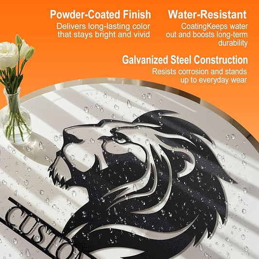 Personalized Metal Lion Name Sign – Custom Wall Art with Majestic Animal Design, Durable Outdoor & Indoor Home Decor – Unique Housewarming & Wedding Gift for Couples, Families, and Friends Style4