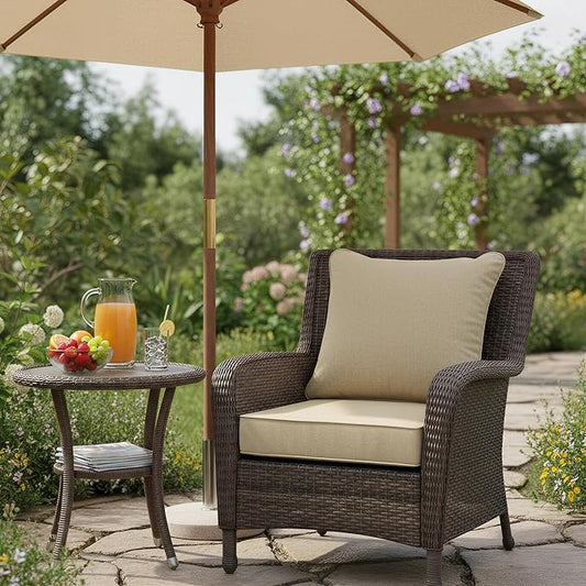 Summsun Outdoor Chair Cushions 19 x 19 Inch, Faux Linen Patio Furniture Cushions, Water Resistant Backrest and Seat Cushion Set with Ties, Removable Cover, Non-Slip Bottom, Nature