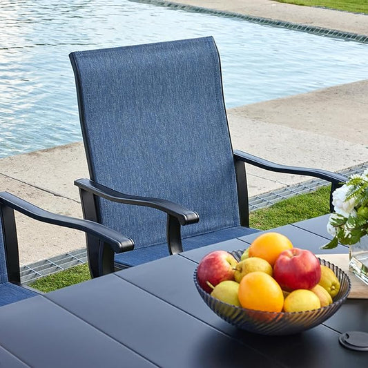 VICLLAX 3 Pieces Small Outdoor Furniture, 2 Patio Swivel Chairs and Small Round Outdoor Table for 2, Blue Chairs & Black