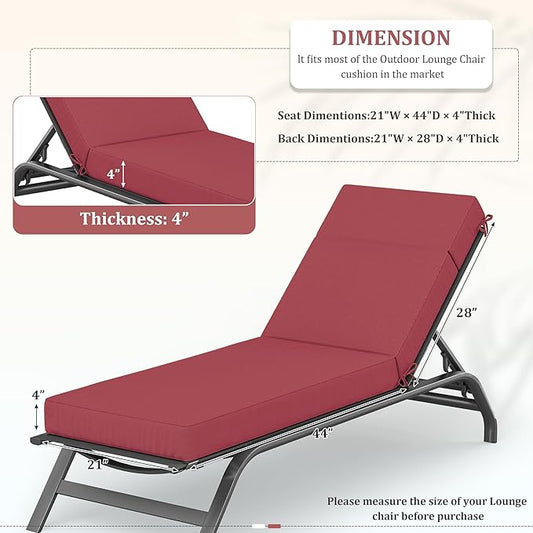 Chaise Lounge Cushions Outdoor, 72" L X 21" W X 4" D Lounge Chair Cushions for Outdoor Furniture, High-Density Foam Outdoor Chaise Cushion-Waterproof Fade-Resistant ThickPatio lounge chair cushion