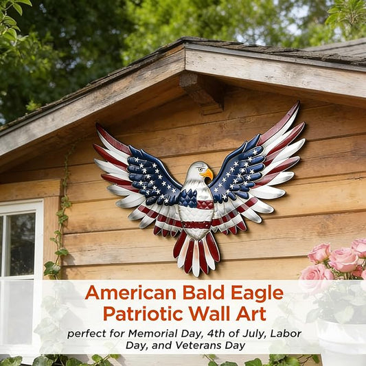 Large American Eagle Patriotic Wall Decor, 4th of July Decoration Metal Wall Art for Independence Day , 24" American Flag Bald Eagle Hanging Sculpture, Handmade Centerpiece for Indoor Bedroom Office Outdoor Decorations