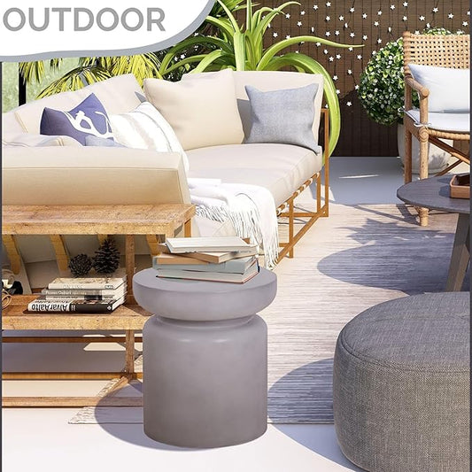 Afterglow Terrafab Concrete Look Side Table End Table Natural Decorative Garden Stools for Living Room Bedroom Patio Home Decor, Size: Ф14.6”* 17”H, Grey