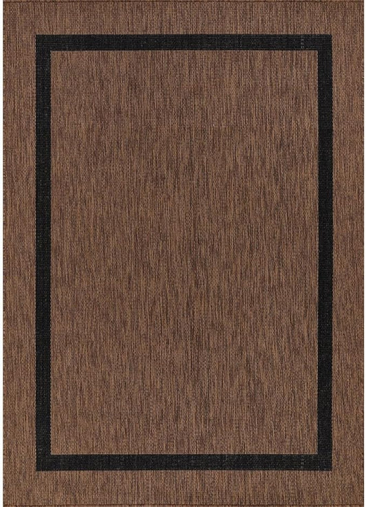 Bordered Outdoor Rug 6x9 Washable Outside Carpet for Indoor Patio Porch Waterproof Easy Cleaning Non Shedding Area Rugs Nut Brown - Black 6 x 9