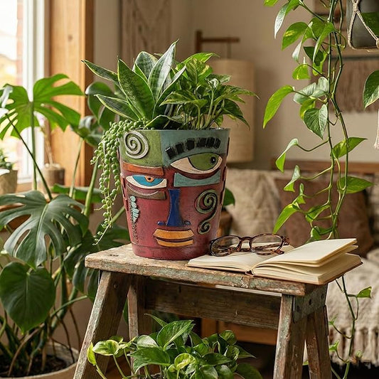 Colorful Face Planters Pots Head with Drainage Resin Large Decorative Plant Pots, Unique Planters for Indoor Plants and Outdoor Patio Flower Pot Funny Garden Succulents Pot
