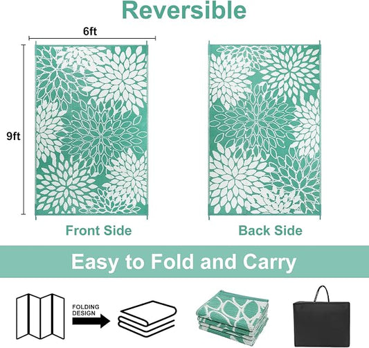 Anidaroel Outdoor Rugs 6x9ft for Patios Clearance Waterproof, Reversible Tropical Plastic Straw Camping Mat Outside Rug, Large Outdoor Area Rug for RV, Porch, Deck, Balcony, Picnic(6'x9')