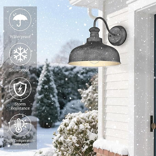Outdoor Gooseneck Barn Light, Outside Wall Sconce, Weather Resistant Anti-Rust Farmhouse Exterior Wall Lantern for Porch, Garage, Patio, Entryway (Antique Black, 8 Pack)