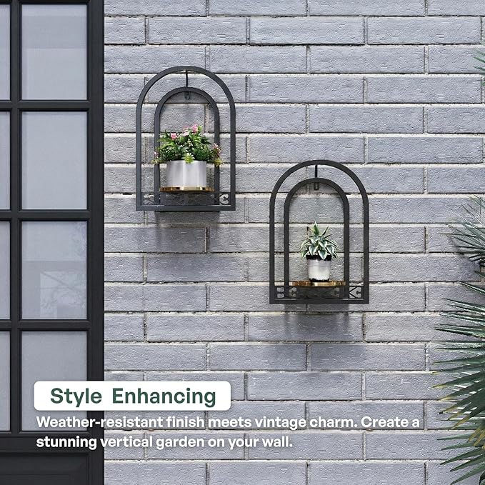 Wall Hanging Planters, Modern Iron Frame for Indoor/Outdoor Plants, Stylish Decor for Living Room, Garden, Patio 3 Pack Black(No Light)