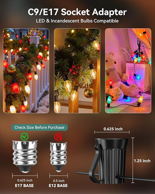 Brightown Commercial 500FT C9 Christmas Stringer Bulk Reel, C9 Light Sockets Set Spool with 12" Spacing, UL Listed Christmas Roof Lights Cord, SPT-1 8-Awg, Black