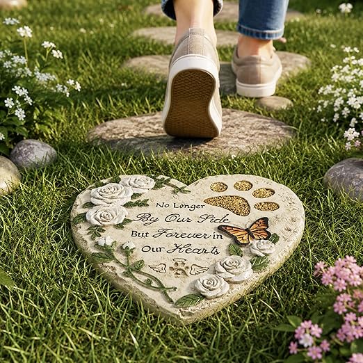 GIGALUMI Garden 10" Stepping Stones Outdoor, Dog Memorial Garden Stones, Hand Print Garden Decorations Walkway, Round Sympathy Gifts for Loss of Loved One, Gifts for Pet Lovers