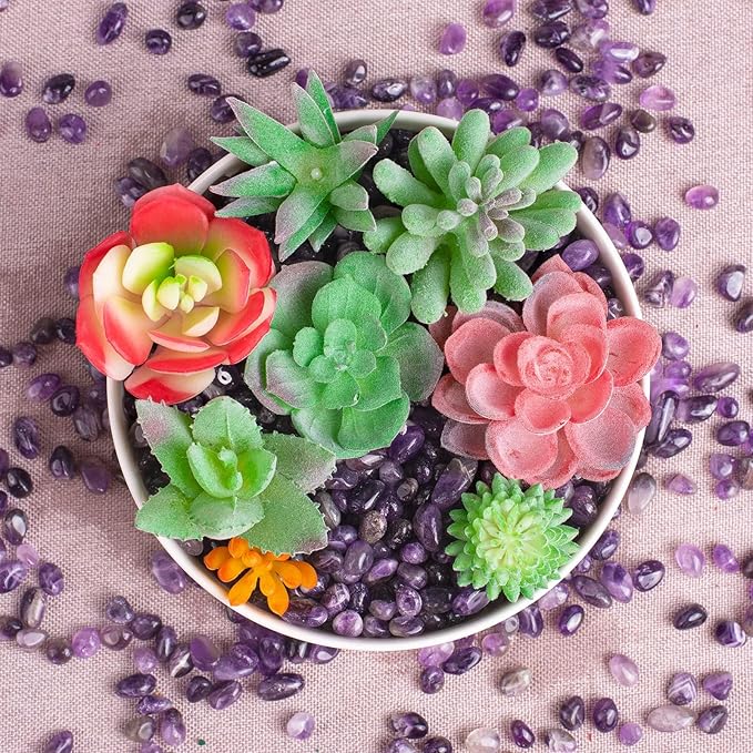 Polished Amethyst Crystal Chips 200 Pcs - 0.3" 10 oz Tumbled Stone Chips Crushed Sea Glass Stones Healing Reiki Crystal Making Home Decoration