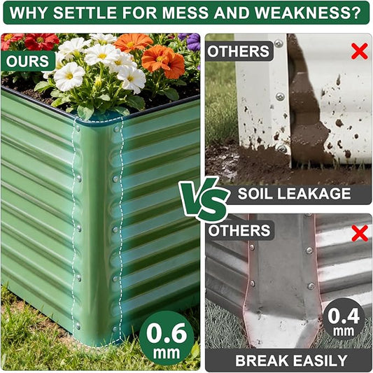 Galvanized Raised Garden Bed – 1 Pack 6x3x2 Ft Patented Leak-Proof Planter Box Outdoor Gardening Metal Raised Garden Beds Kits for Veggies, Herbs & Flowers (Green)