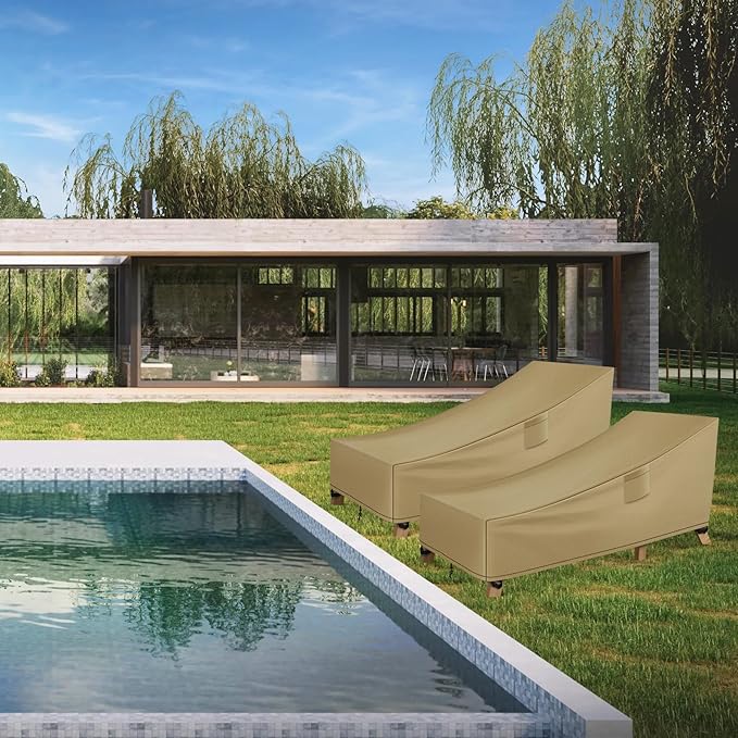 WLEAFJ Patio Chaise Lounge Cover Waterproof, Heavy Duty Outdoor Lounge Chair Covers, Durable Patio Furniture Covers, 78L x 34W x 32H inch,Khaki