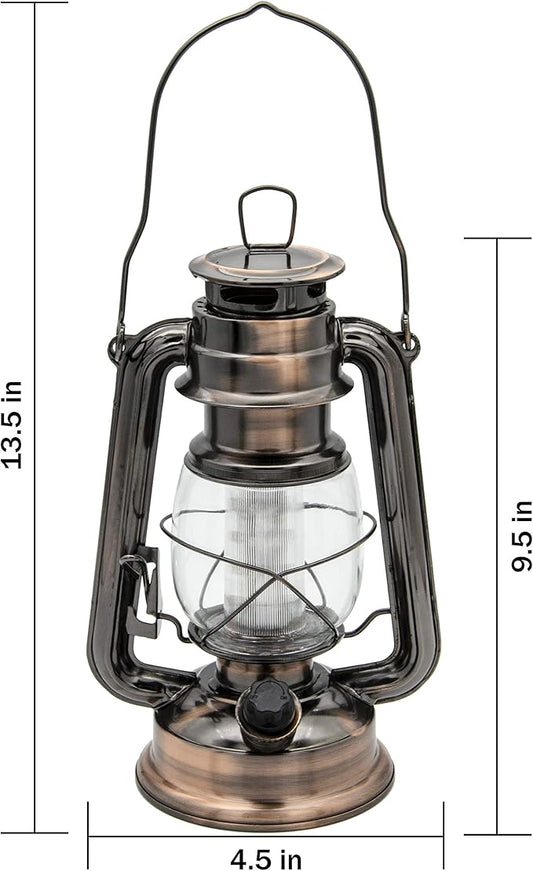 YAKii LED Vintage Lantern Metal Hanging Hurricane 12 LED Dimmer Switch Cold White Battery Operated Power Outage Indoor Camping Lighting Outdoor Brooklyn Decoration(Copper)
