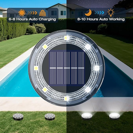 Mini Outdoor Solar Lights,8 Pack Solar Garden Lights for Outside IP65 Waterproof, 8 LED Disc Landscape Lighting for Garden Yard Driveway Walkway Poolside Deck Lawn Patio,Cold White