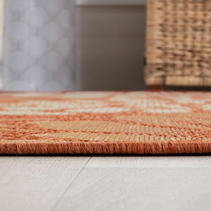 JONATHAN Y Floral Textured Weave Indoor Outdoor Runner Rug 2X8 Orange/Cream, Zinnia Modern for Backyard, Patio, Porch, Easy-Cleaning, High Traffic, Pet-Friendly, Non-Shedding (SMB110E-28)