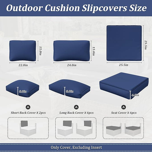 14 Pcs Outdoor Cushion Slipcovers Patio Cushion Covers Replacement Waterproof with Zipper for Outdoor Furniture, Patio Sofa Couch 3 Sizes, Covers Only