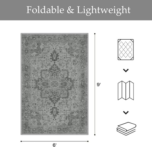 GENIMO Outdoor & Indoor Area Rug 6'x9', Waterproof, Non-Shedding, Easy Cleaning, Boho Mat for Patio, Living Room, Balcony, Dining Room, RV, Deck, Bedroom, Camping, Outside Carpet,Dark Grey